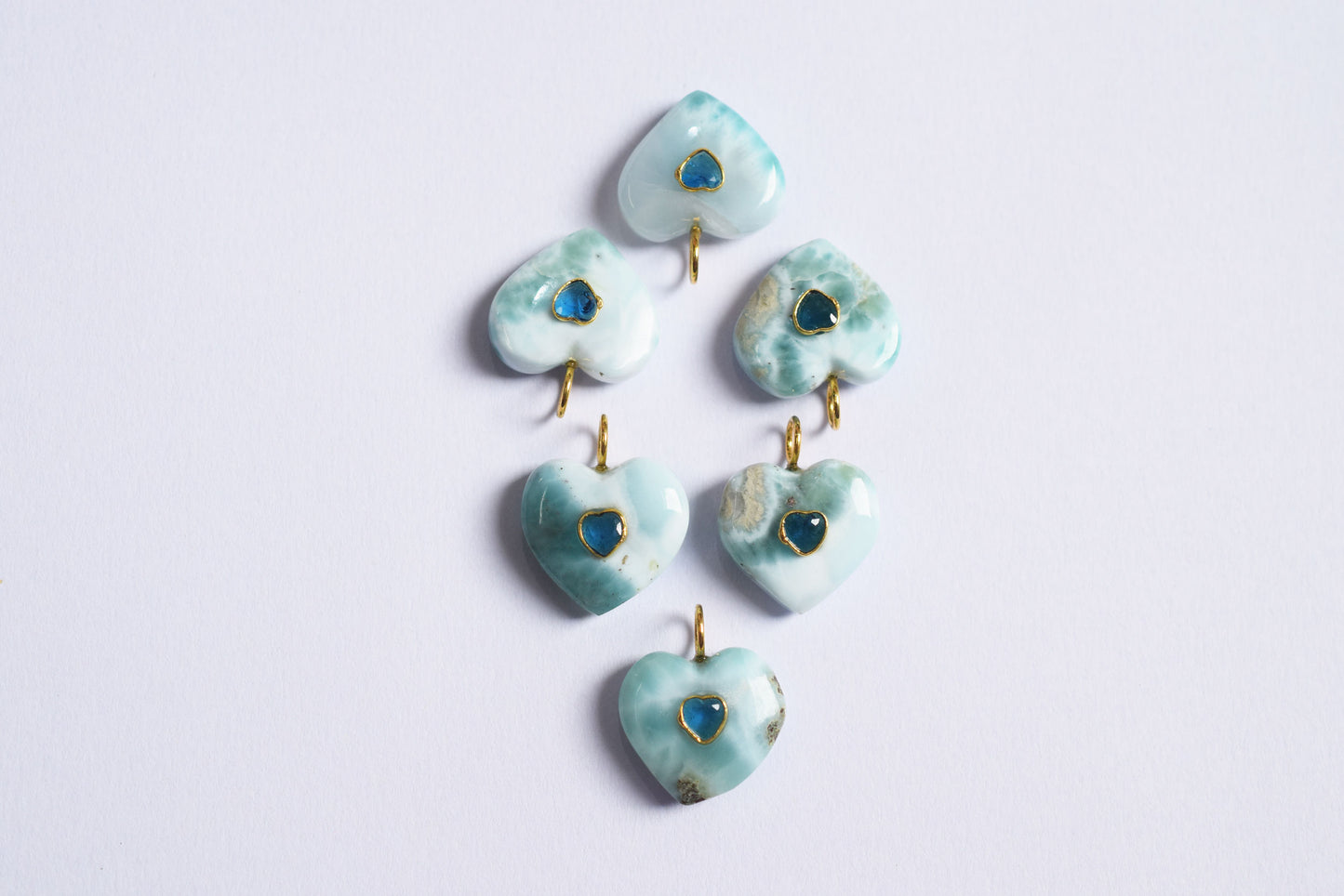 Natural Larimar Heart CZ Heart Inlay Charm, Real Gemstone Heart , Sold By Piece , 18 - 19 mm , 60008