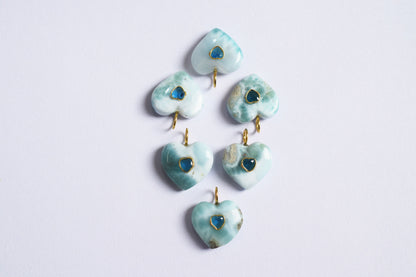 Natural Larimar Heart CZ Heart Inlay Charm, Real Gemstone Heart , Sold By Piece , 18 - 19 mm , 60008