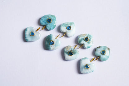 Natural Larimar Heart CZ Heart Inlay Charm, Real Gemstone Heart , Sold By Piece , 18 - 19 mm , 60008