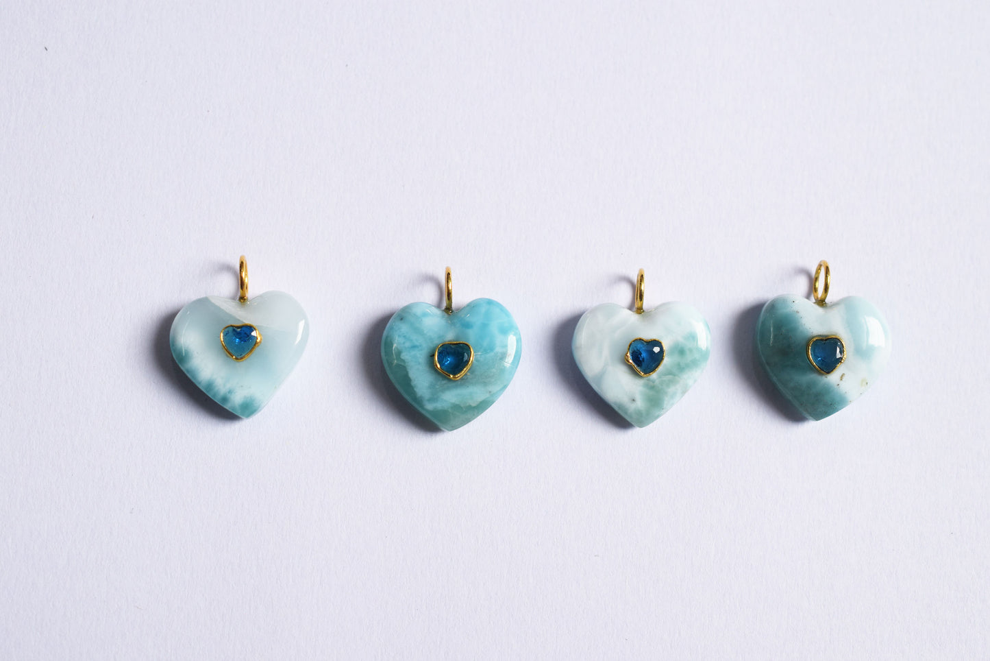 Natural Larimar Heart CZ Heart Inlay Charm, Real Gemstone Heart , Sold By Piece , 18 - 19 mm , 60008