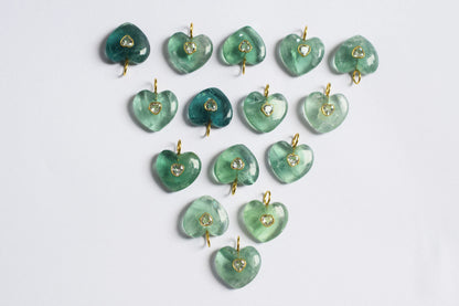 Natural Fluorite Heart CZ Heart Inlay Charm, Real Gemstone Heart , Sold By Piece , 18 - 19 mm , 60009