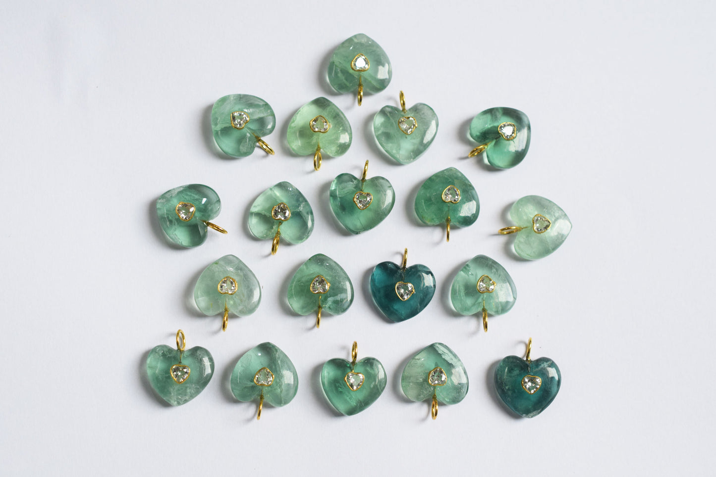 Natural Fluorite Heart CZ Heart Inlay Charm, Real Gemstone Heart , Sold By Piece , 18 - 19 mm , 60009