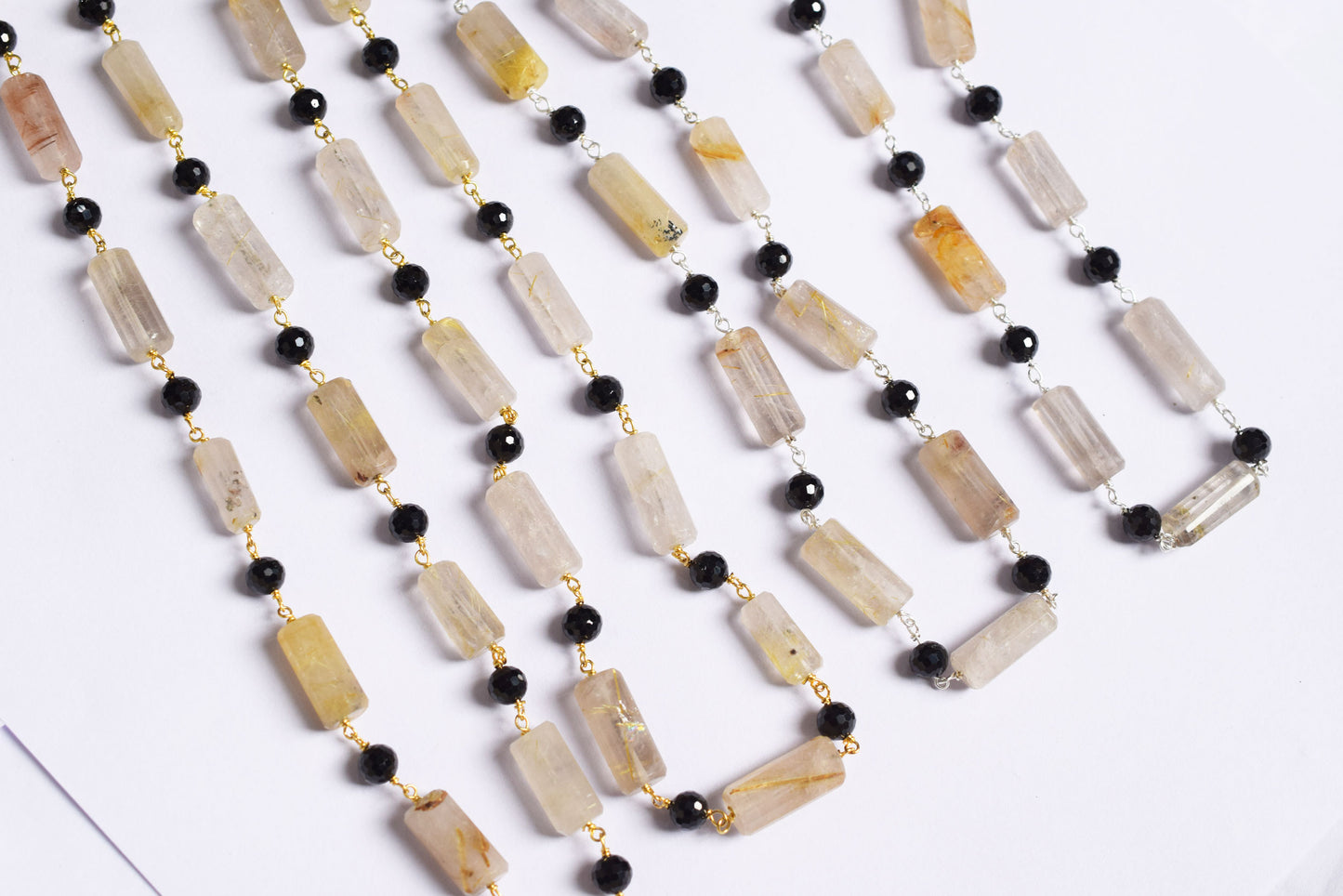 Natural Golden Rutile and Black Spinel Pillar Cut Gemstone Chain, Sold by Foot, 19 - 22 mm, 60010