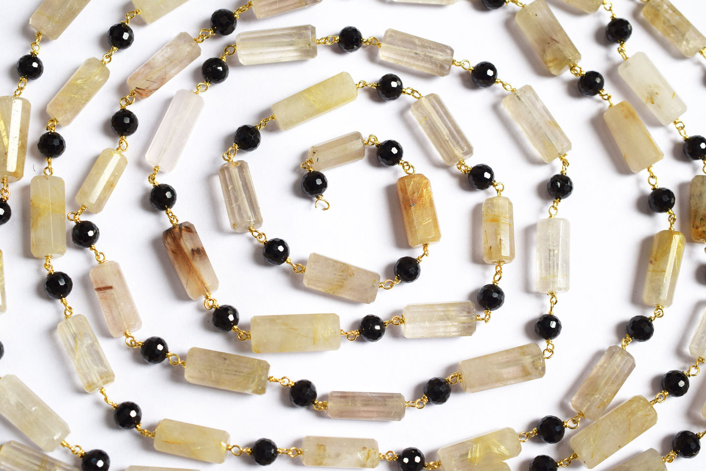 Natural Golden Rutile and Black Spinel Pillar Cut Gemstone Chain, Sold by Foot, 19 - 22 mm, 60010