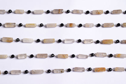 Natural Golden Rutile and Black Spinel Pillar Cut Gemstone Chain, Sold by Foot, 19 - 22 mm, 60010
