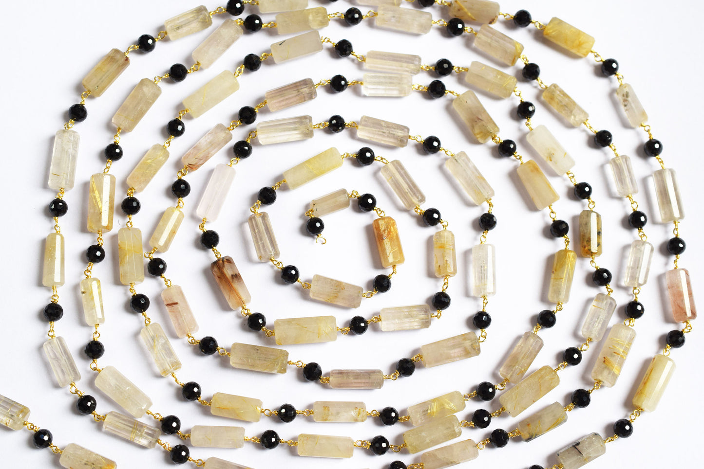 Natural Golden Rutile and Black Spinel Pillar Cut Gemstone Chain, Sold by Foot, 19 - 22 mm, 60010