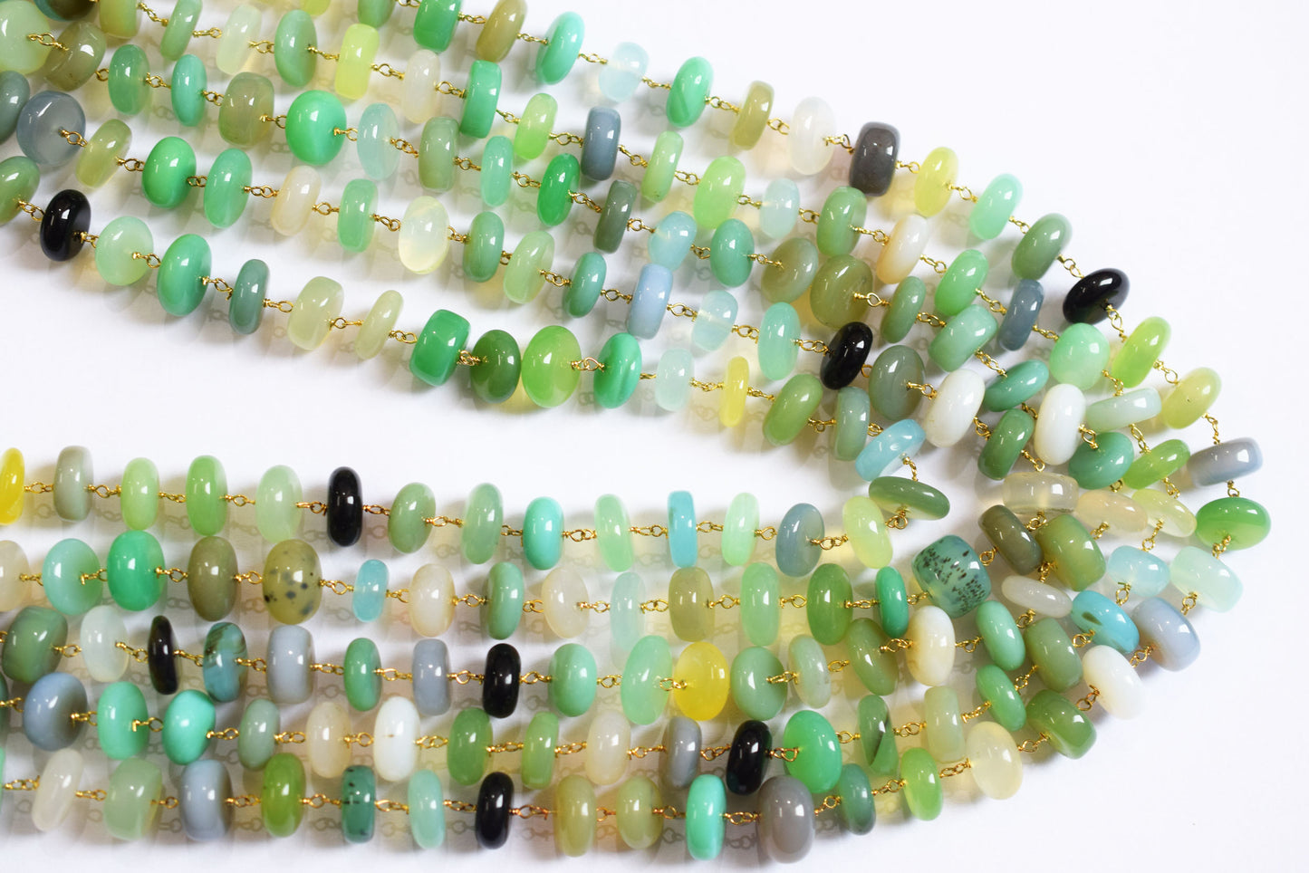 Multi Chalcedony Smooth Uneven Rondelle Shape Rosary Beaded Chain, Multi Chalcedony Wire Wrapped Chain,  9 - 12 mm , 60011