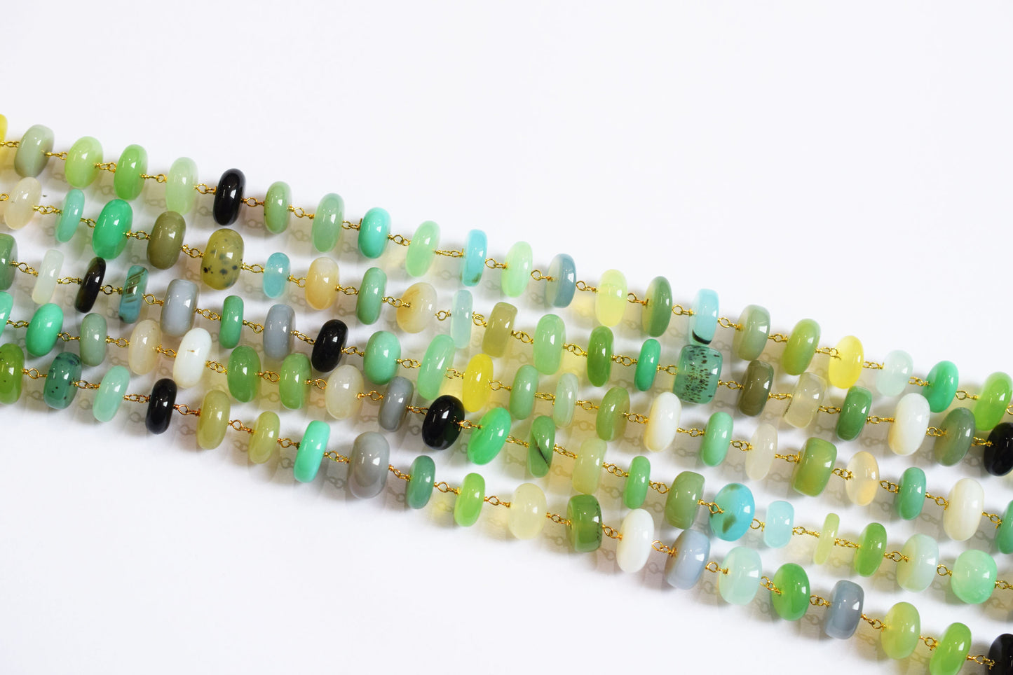 Multi Chalcedony Smooth Uneven Rondelle Shape Rosary Beaded Chain, Multi Chalcedony Wire Wrapped Chain,  9 - 12 mm , 60011
