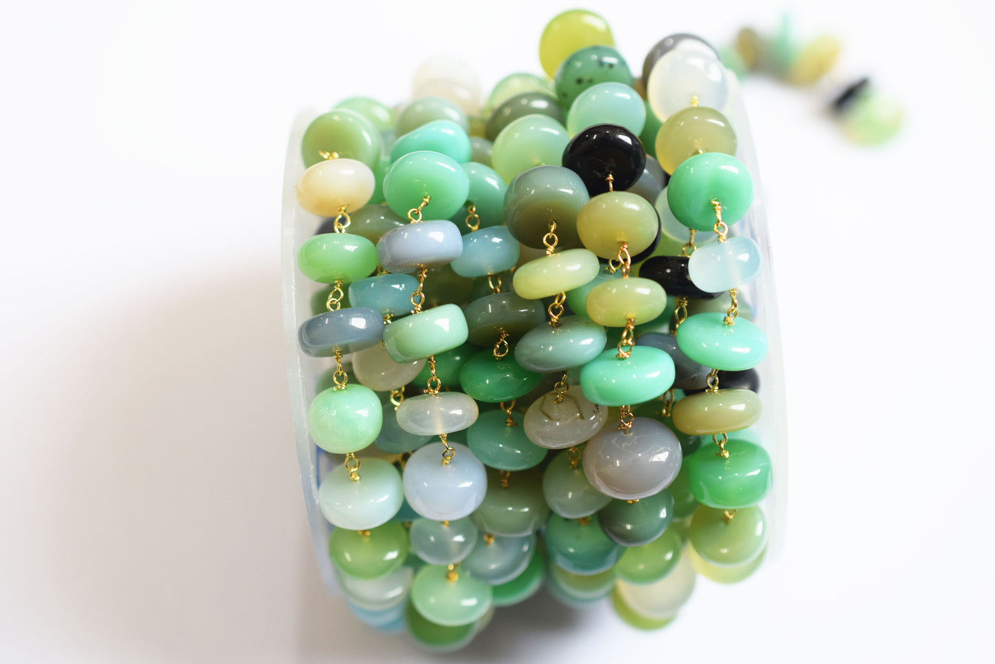 Multi Chalcedony Smooth Uneven Rondelle Shape Rosary Beaded Chain, Multi Chalcedony Wire Wrapped Chain,  9 - 12 mm , 60011