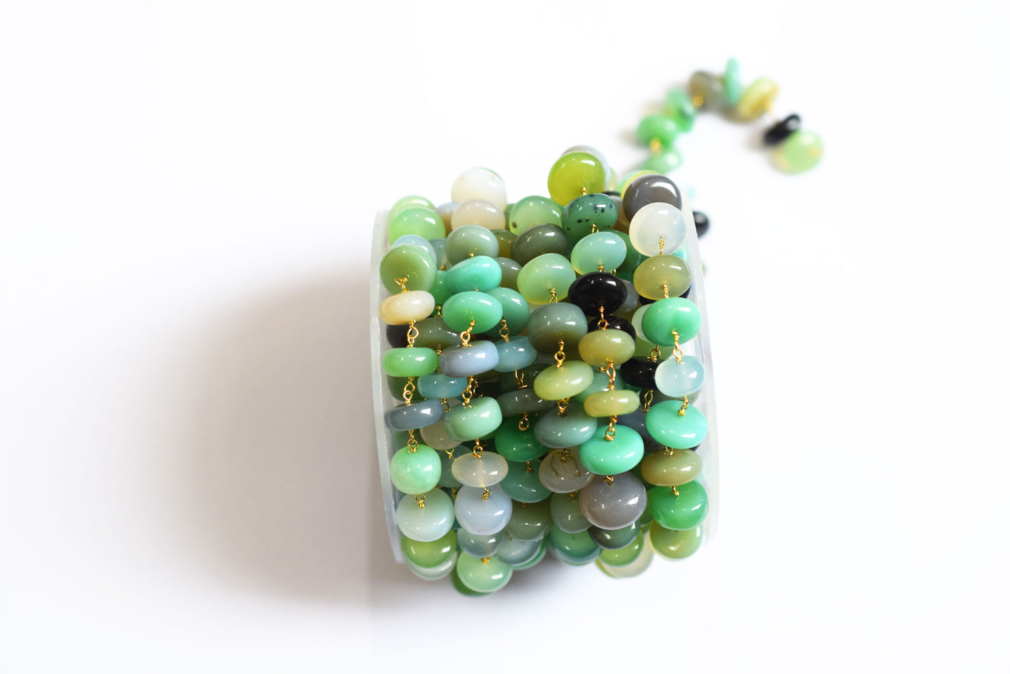 Multi Chalcedony Smooth Uneven Rondelle Shape Rosary Beaded Chain, Multi Chalcedony Wire Wrapped Chain,  9 - 12 mm , 60011