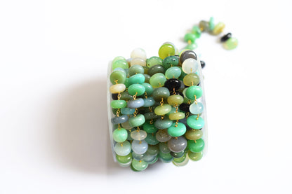 Multi Chalcedony Smooth Uneven Rondelle Shape Rosary Beaded Chain, Multi Chalcedony Wire Wrapped Chain,  9 - 12 mm , 60011