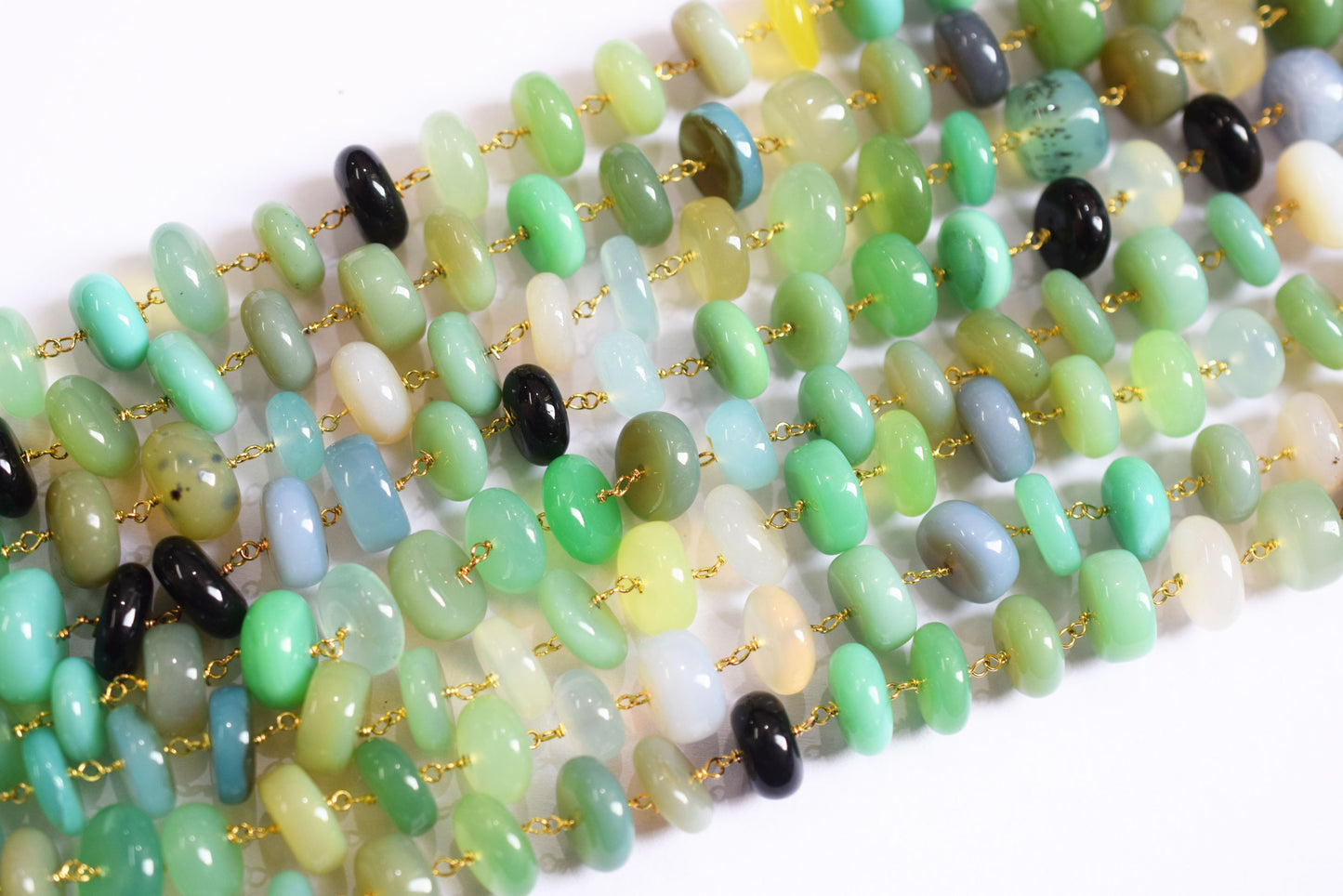 Multi Chalcedony Smooth Uneven Rondelle Shape Rosary Beaded Chain, Multi Chalcedony Wire Wrapped Chain,  9 - 12 mm , 60011