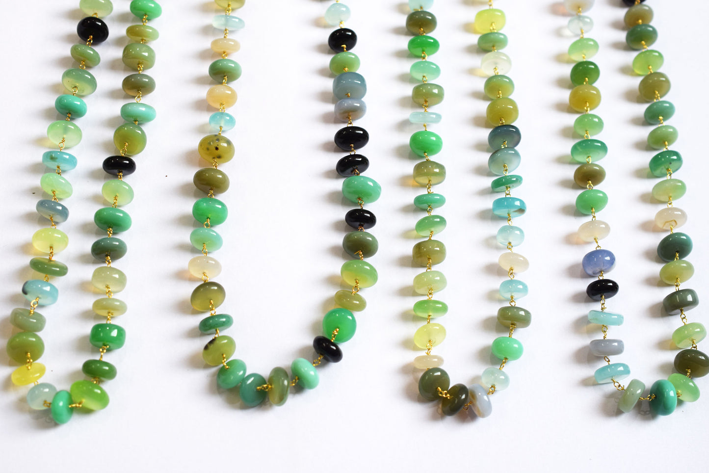 Multi Chalcedony Smooth Uneven Rondelle Shape Rosary Beaded Chain, Multi Chalcedony Wire Wrapped Chain,  9 - 12 mm , 60011