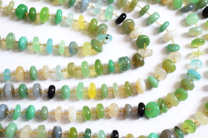 Multi Chalcedony Smooth Uneven Rondelle Shape Rosary Beaded Chain, Multi Chalcedony Wire Wrapped Chain,  9 - 12 mm , 60011