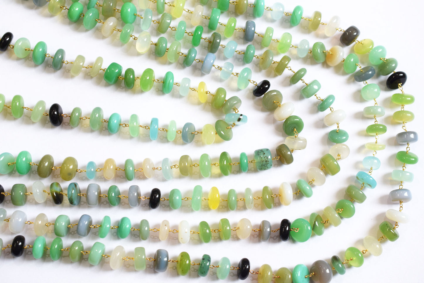 Multi Chalcedony Smooth Uneven Rondelle Shape Rosary Beaded Chain, Multi Chalcedony Wire Wrapped Chain,  9 - 12 mm , 60011