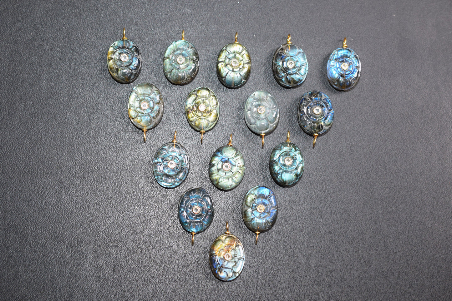 Natural Flashy Labradorite Oval Mughal Carved Shaped Inlay Charm Connector, Sold By Piece , 17x21 mm , 60012