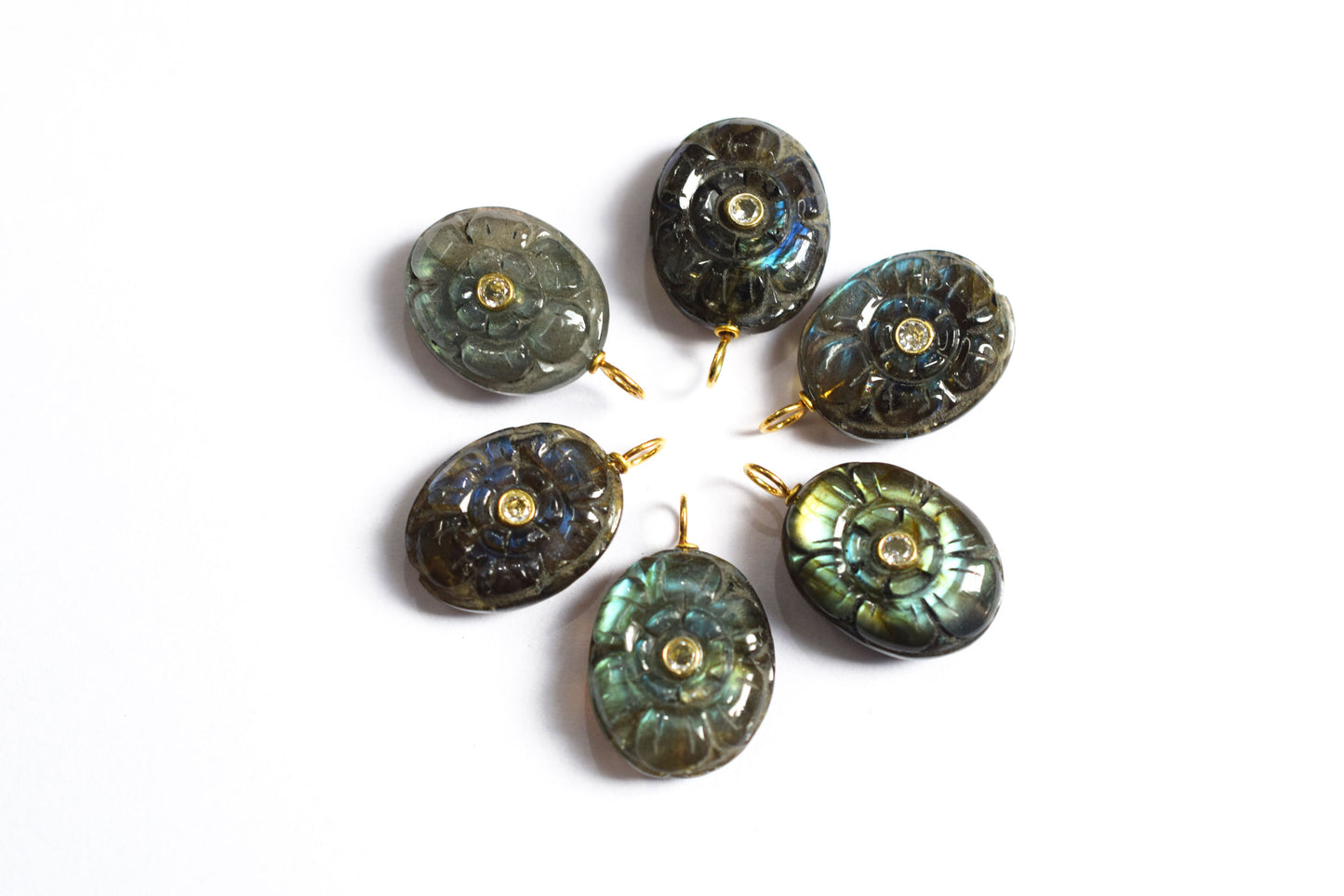 Natural Flashy Labradorite Oval Mughal Carved Shaped Inlay Charm Connector, Sold By Piece , 17x21 mm , 60012