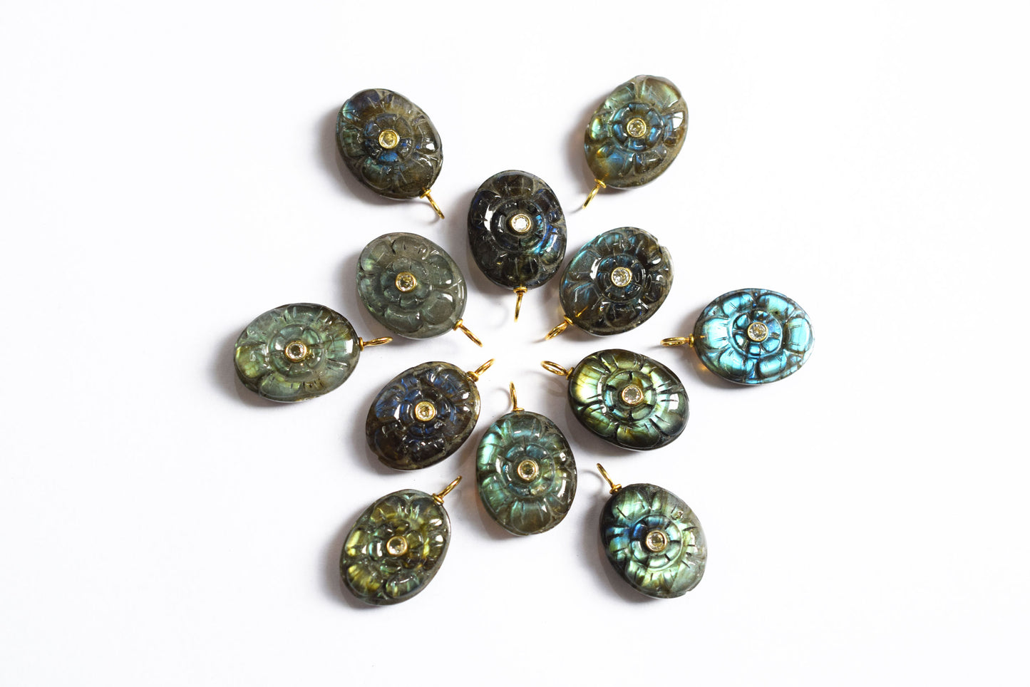 Natural Flashy Labradorite Oval Mughal Carved Shaped Inlay Charm Connector, Sold By Piece , 17x21 mm , 60012