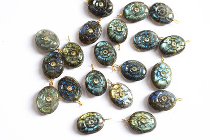 Natural Flashy Labradorite Oval Mughal Carved Shaped Inlay Charm Connector, Sold By Piece , 17x21 mm , 60012