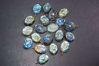Natural Flashy Labradorite Oval Mughal Carved Shaped Inlay Charm Connector, Sold By Piece , 17x21 mm , 60012
