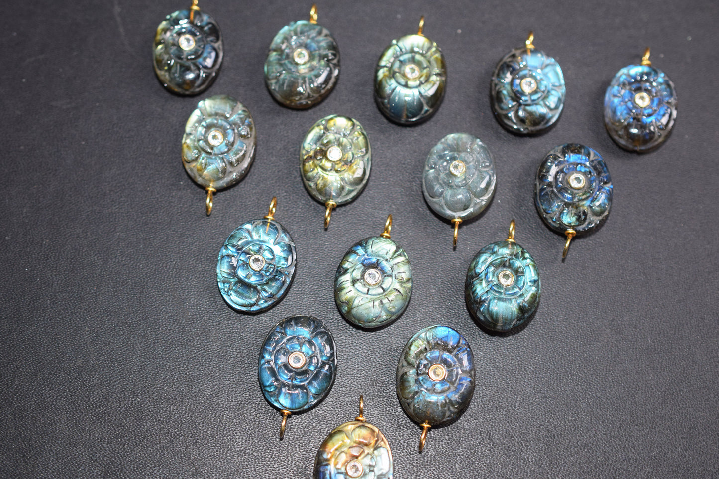 Natural Flashy Labradorite Oval Mughal Carved Shaped Inlay Charm Connector, Sold By Piece , 17x21 mm , 60012