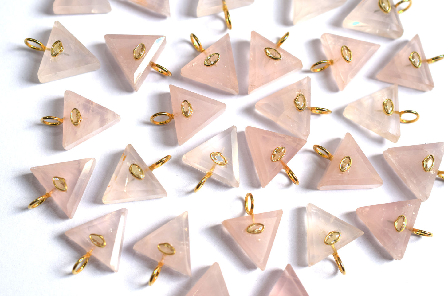Beautiful Rose Quartz with CZ Inlay Charm, Rose Quartz Single Bail Connector, Sold By Piece , 18.5 - 19.5 mm , 60013