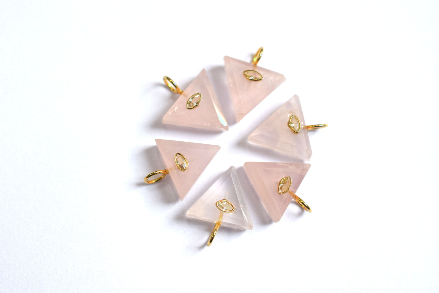 Beautiful Rose Quartz with CZ Inlay Charm, Rose Quartz Single Bail Connector, Sold By Piece , 18.5 - 19.5 mm , 60013