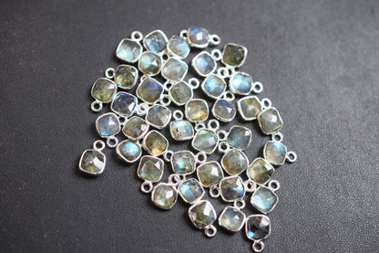 Labradorite Faceted Cushion Shape Connector , Labradorite Single Bail Bezel Charm Connector ,Sold By Piece , 10.5 mm , 60016