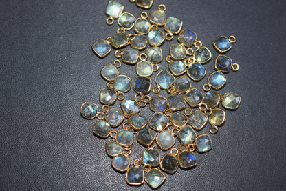 Labradorite Faceted Cushion Shape Connector , Labradorite Single Bail Bezel Charm Connector ,Sold By Piece , 10.5 mm , 60016