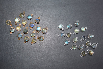 Labradorite Faceted Cushion Shape Connector , Labradorite Single Bail Bezel Charm Connector ,Sold By Piece , 10.5 mm , 60016