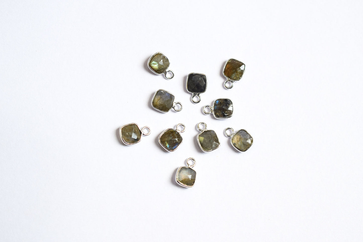 Labradorite Faceted Cushion Shape Connector , Labradorite Single Bail Bezel Charm Connector ,Sold By Piece , 10.5 mm , 60016