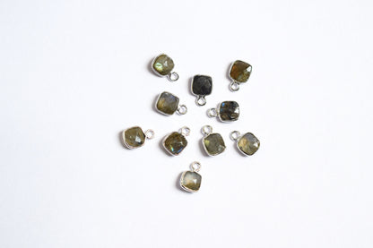 Labradorite Faceted Cushion Shape Connector , Labradorite Single Bail Bezel Charm Connector ,Sold By Piece , 10.5 mm , 60016