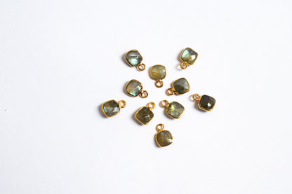 Labradorite Faceted Cushion Shape Connector , Labradorite Single Bail Bezel Charm Connector ,Sold By Piece , 10.5 mm , 60016