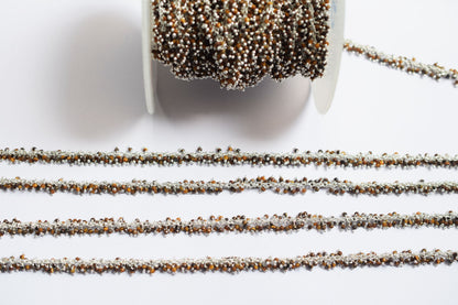 Tiger Eye Round Faceted Grape Cluster Chain, Wire Wrapped Rosary Chain, Sold By Foot , 3.5 mm , 60021