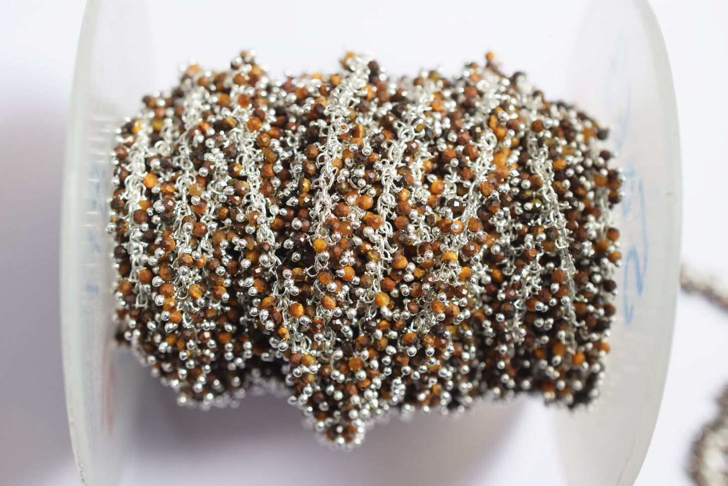 Tiger Eye Round Faceted Grape Cluster Chain, Wire Wrapped Rosary Chain, Sold By Foot , 3.5 mm , 60021