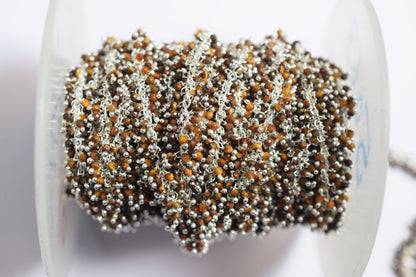 Tiger Eye Round Faceted Grape Cluster Chain, Wire Wrapped Rosary Chain, Sold By Foot , 3.5 mm , 60021