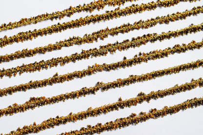 Tiger Eye Round Faceted Grape Cluster Chain, Wire Wrapped Rosary Chain, Sold By Foot , 3.5 mm , 60021