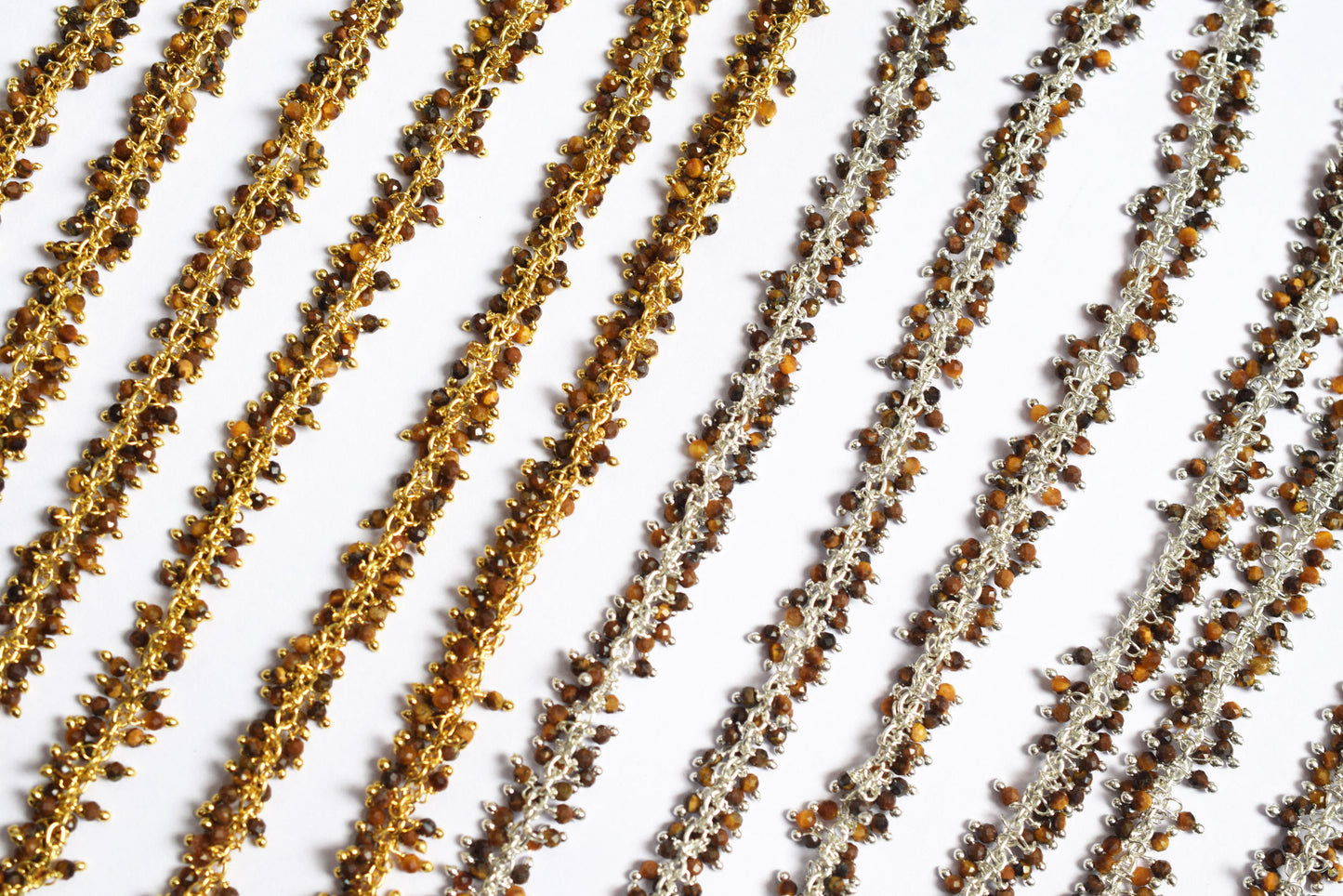 Tiger Eye Round Faceted Grape Cluster Chain, Wire Wrapped Rosary Chain, Sold By Foot , 3.5 mm , 60021