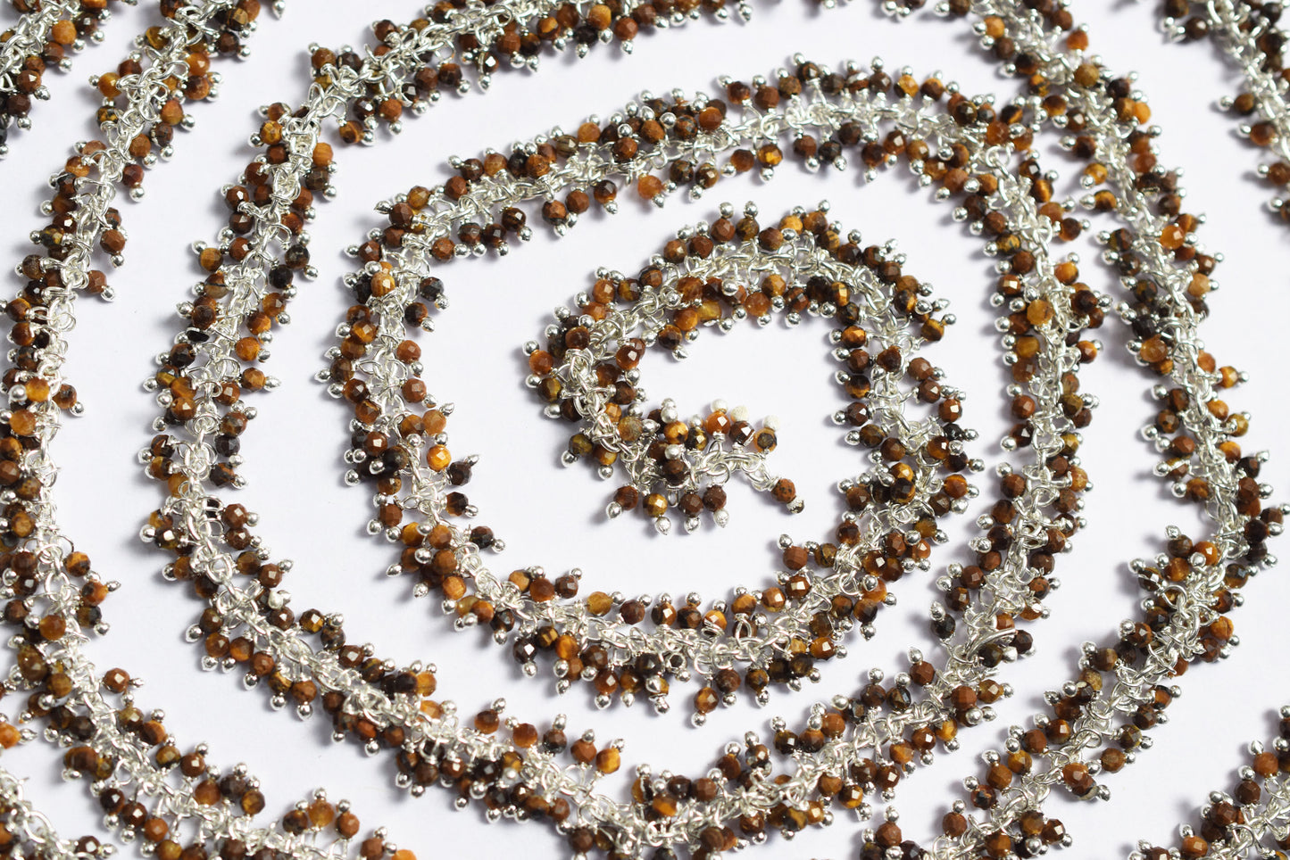 Tiger Eye Round Faceted Grape Cluster Chain, Wire Wrapped Rosary Chain, Sold By Foot , 3.5 mm , 60021
