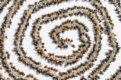 Tiger Eye Round Faceted Grape Cluster Chain, Wire Wrapped Rosary Chain, Sold By Foot , 3.5 mm , 60021