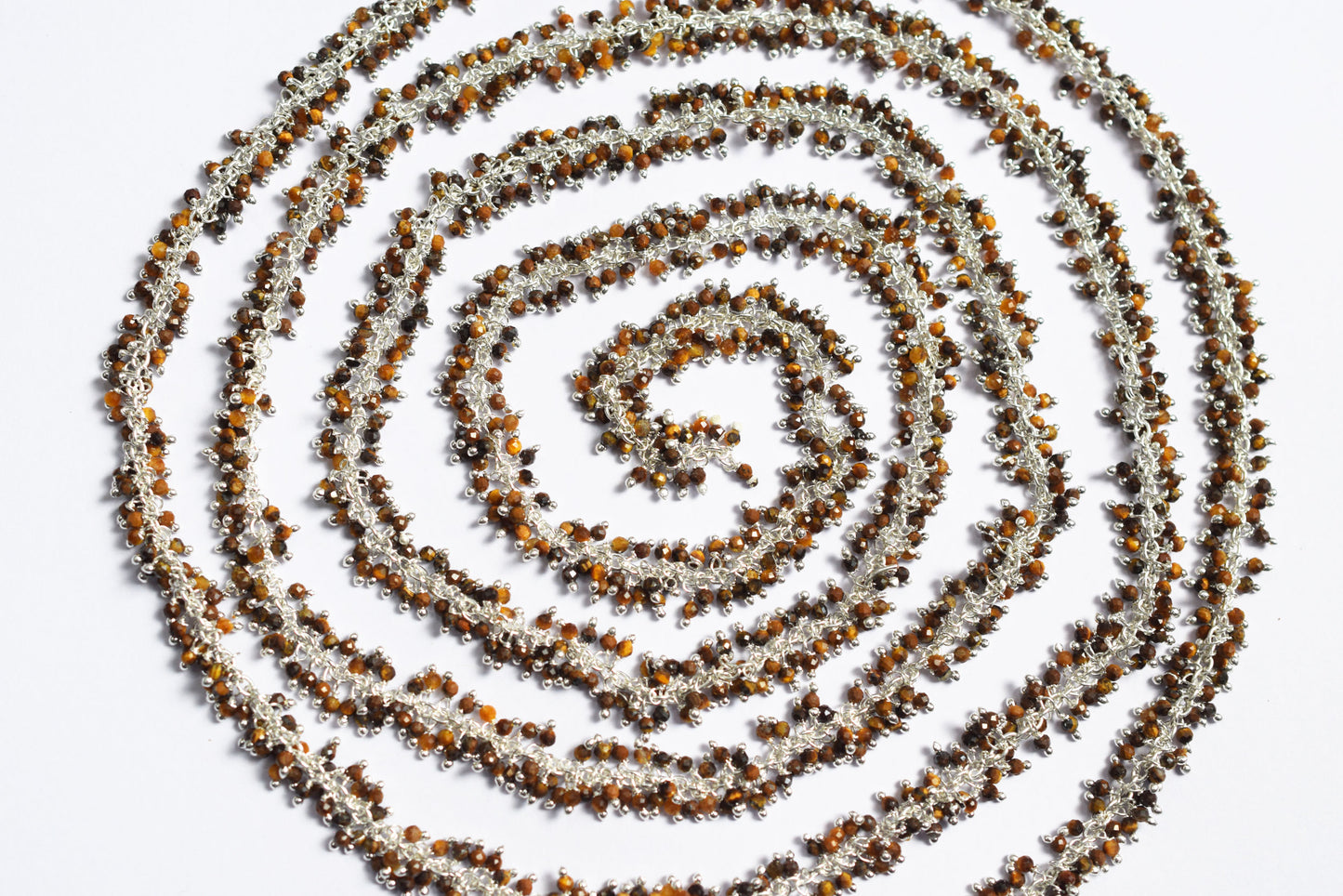 Tiger Eye Round Faceted Grape Cluster Chain, Wire Wrapped Rosary Chain, Sold By Foot , 3.5 mm , 60021