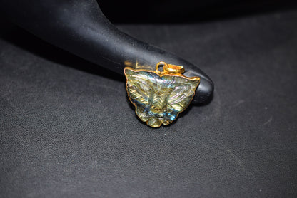 Labradorite Carved Panther Electroplated Connector Charm, Sold By Piece ,21x28 mm ,60022