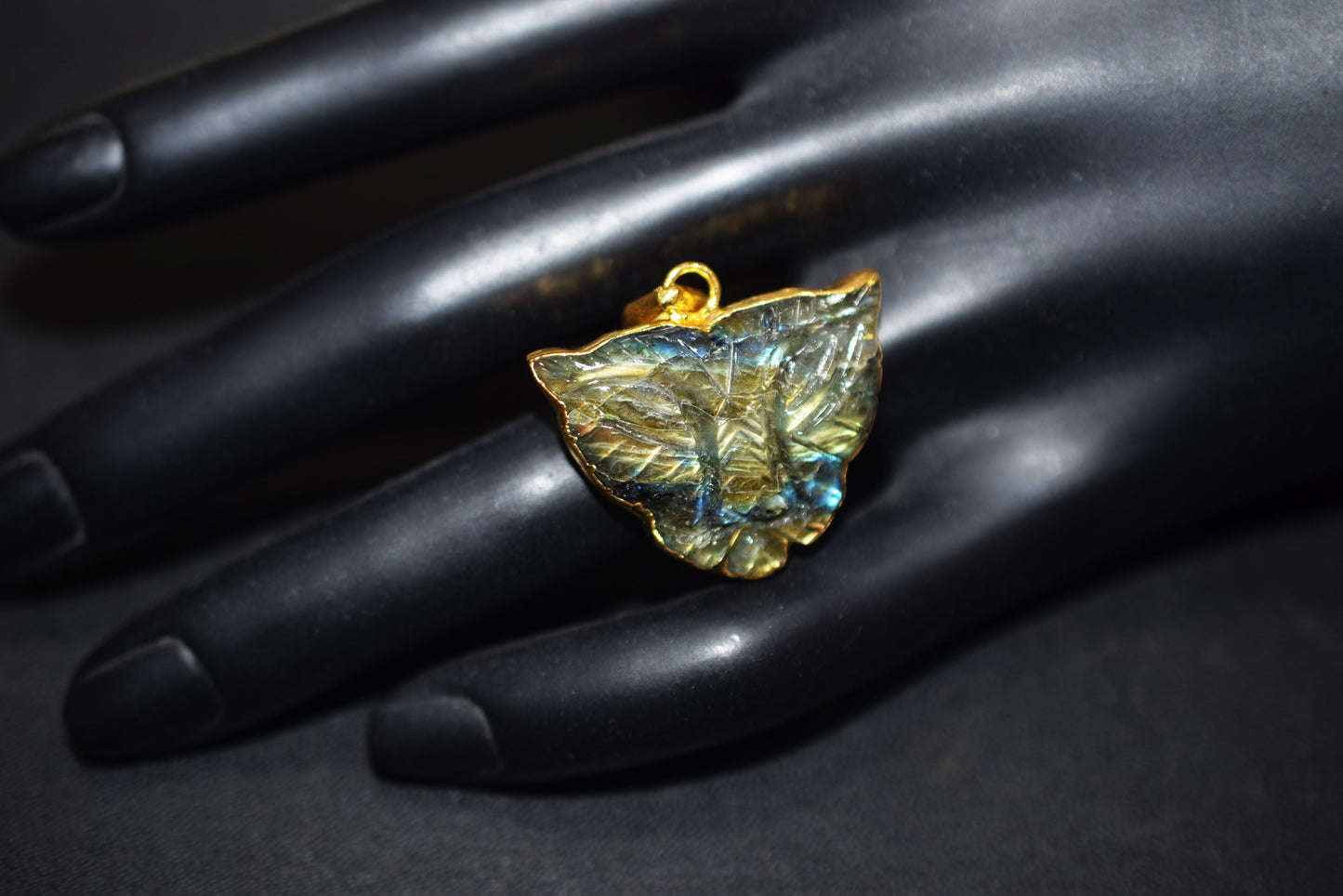 Labradorite Carved Panther Electroplated Connector Charm, Sold By Piece ,21x28 mm ,60022