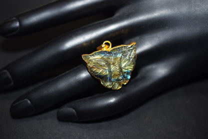 Labradorite Carved Panther Electroplated Connector Charm, Sold By Piece ,21x28 mm ,60022