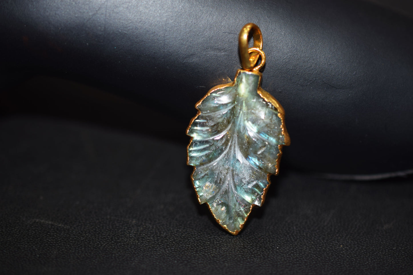Labradorite Carved Leaf Electroplated Connector Charm, Sold By Piece ,21x33 mm ,60023