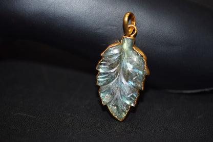 Labradorite Carved Leaf Electroplated Connector Charm, Sold By Piece ,21x33 mm ,60023
