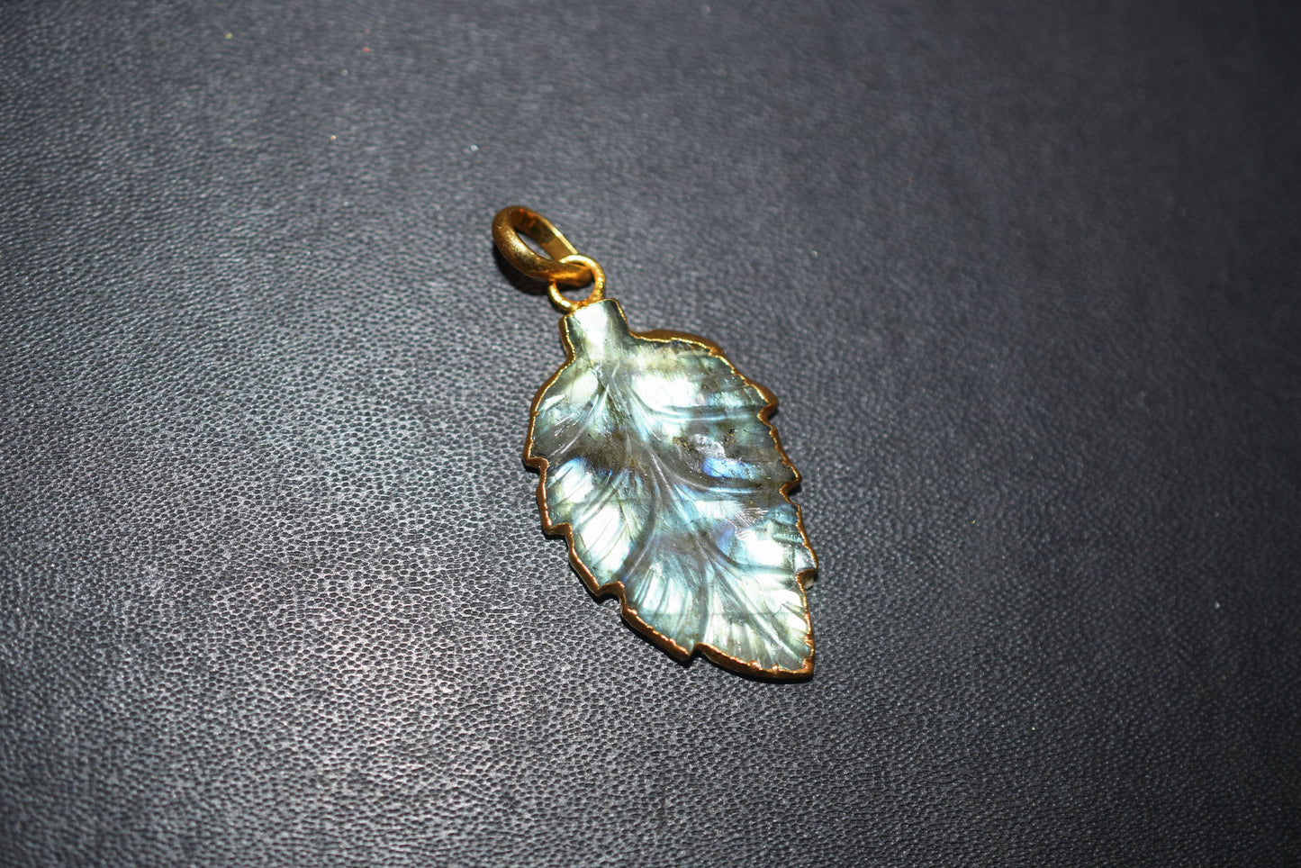 Labradorite Carved Leaf Electroplated Connector Charm, Sold By Piece ,21x33 mm ,60023