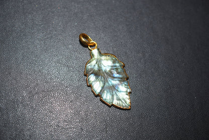 Labradorite Carved Leaf Electroplated Connector Charm, Sold By Piece ,21x33 mm ,60023