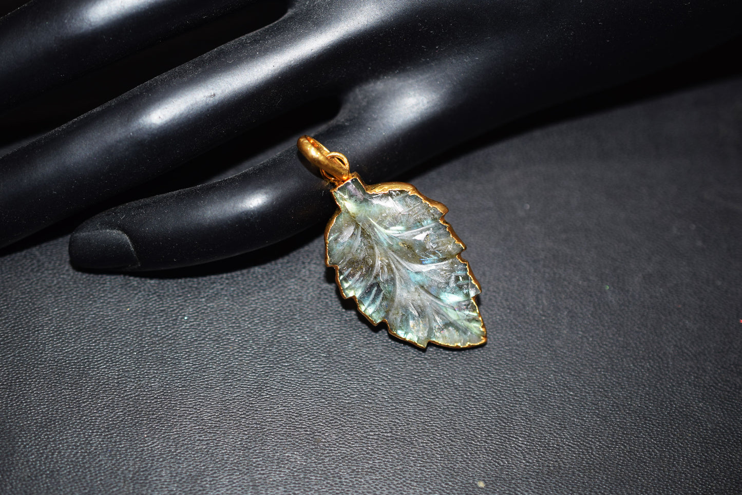 Labradorite Carved Leaf Electroplated Connector Charm, Sold By Piece ,21x33 mm ,60023