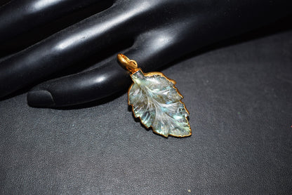Labradorite Carved Leaf Electroplated Connector Charm, Sold By Piece ,21x33 mm ,60023